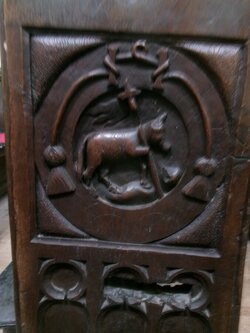 240812-7910 Chedzoy St Mary the Virgin-carved bench end-horse-unhorsed rider.JPG