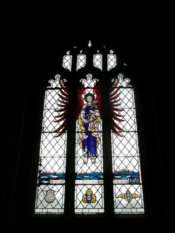 240902-8398 Congresbury St Andrew WW2 nave S Memorial stained glass-navy-St Clement.JPG